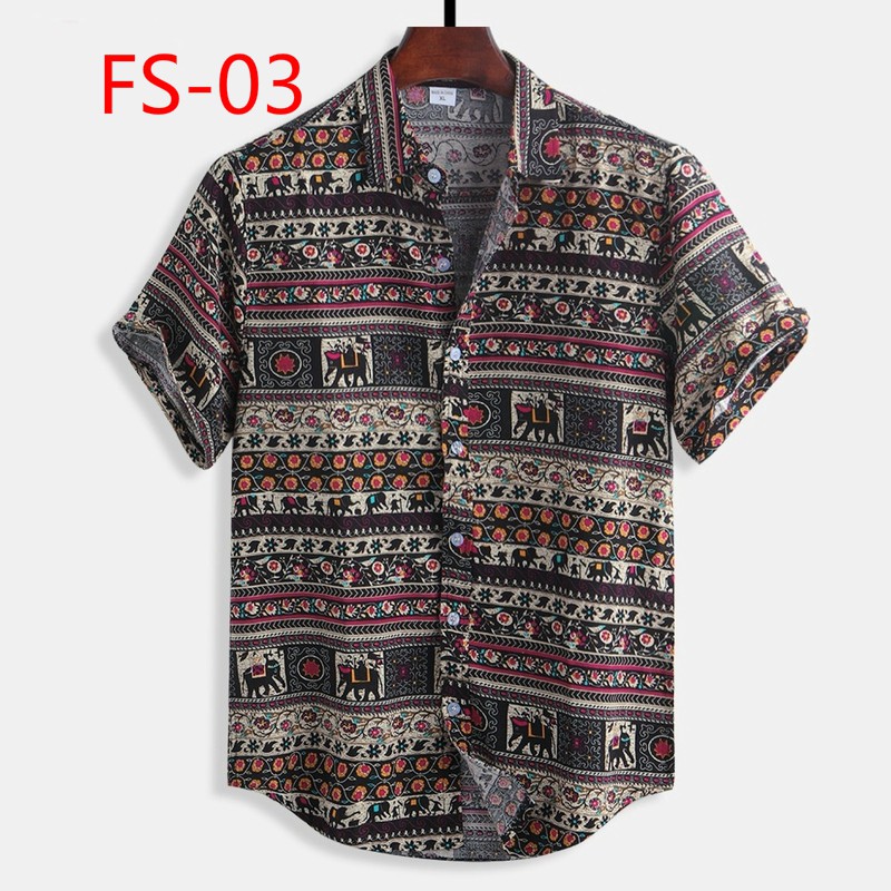 Men's printed short sleeve men's floral shirt T32