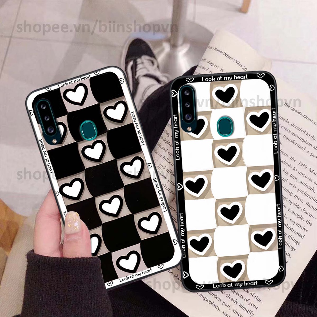 Ốp Samsung A20s caro trái tim nhiều màu sắc, đầy cá tính, khẳng định phong cách