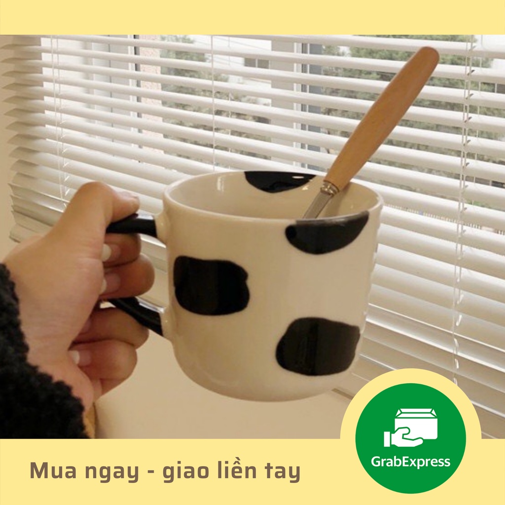 Cốc gốm sứ hoạ tiết sữa bò dung tích 400ml -HyHy Home Decor