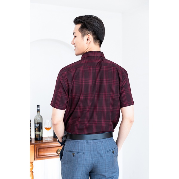 Áo Sơ Mi Nam Công Sở Trung Niên Ngắn Tay Thương Hiệu Anton Kẻ Caro Màu Đỏ Đô Sợi Tre Thấm Hút - NC123 | BigBuy360 - bigbuy360.vn