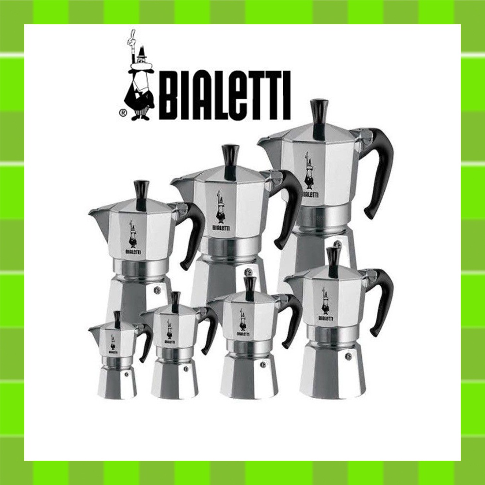 BIALETTI Bình pha cà phê Moka 1,2,3,4,6 cốc bằng nhôm màu bạc
