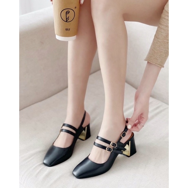 Giày cao gót bít mũi kiểu dáng Hàn Quốc màu nude_đen