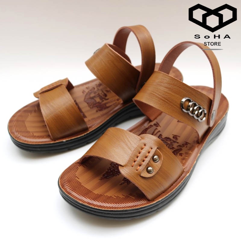 Dép da nam dép tăng chiều cao 4cm Xăng đan đế cao su cao cấp SH02