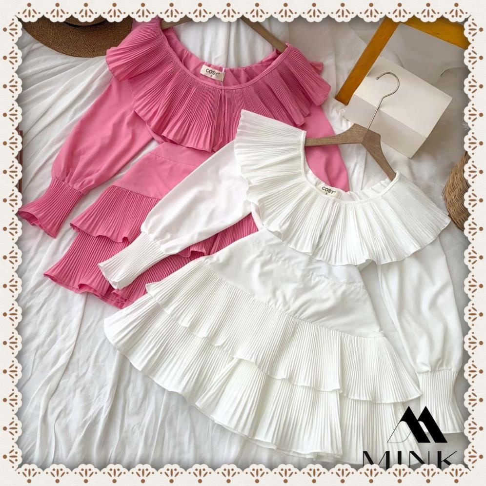 [TTTK] SET ÁO BÈO TRỄ VAI VÀ CHÂN VÁY TẦNG SIÊU HOT - CHẤT LIỆU CAO CẤP - MÀU TRẮNG/ HỒNG/ NUDE | BigBuy360 - bigbuy360.vn