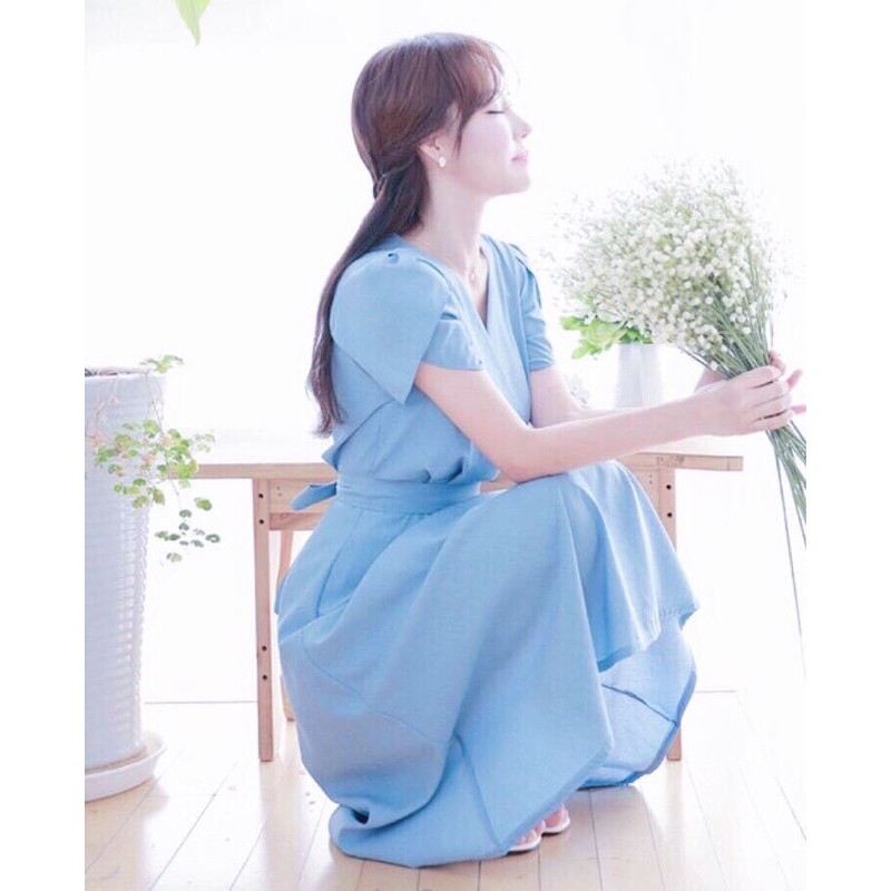 Đầm váy xanh blue tay sen