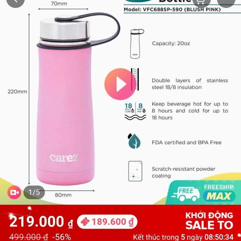 Bình Giữ Nhiệt Bluestone Carez 570ml Hồng