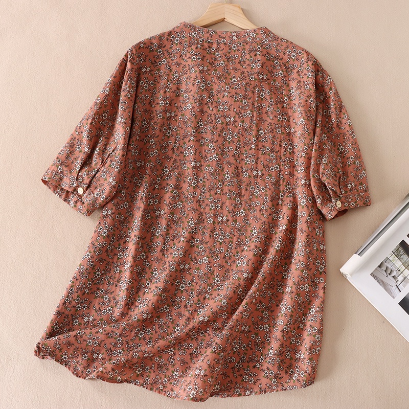 {Ảnh Thật + Hàng sẵn} Áo kiểu nữ hoa nhí cổ V, áo trung niên cho mẹ form rộng