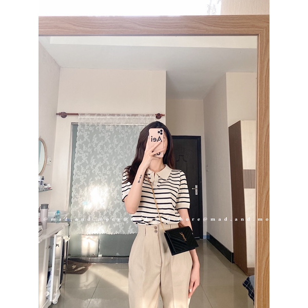 Áo len tay ngắn sọc polo