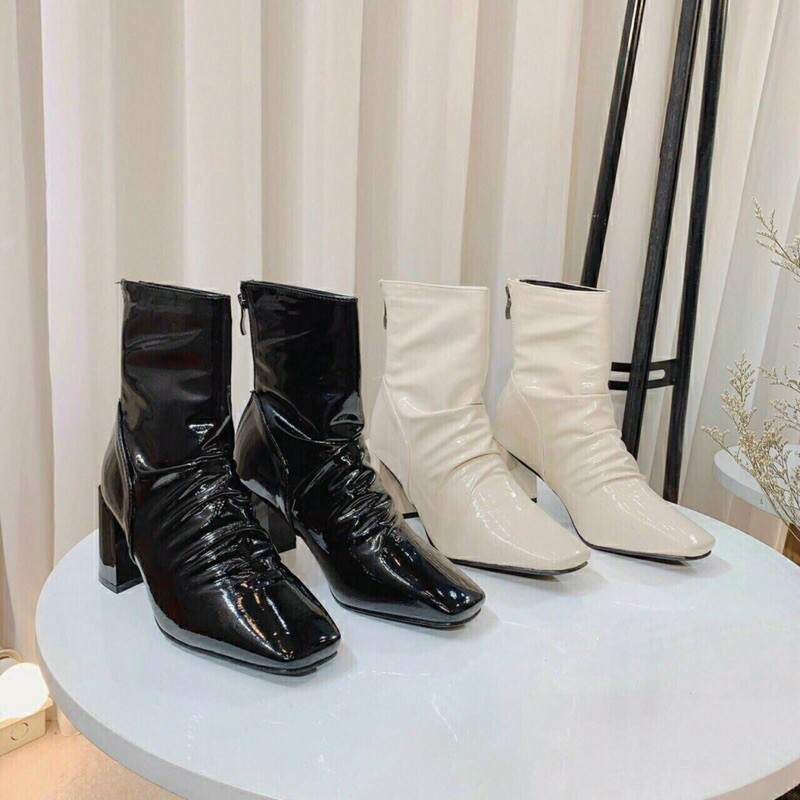 Bốt da bóng gót vuông có lót lông kèm ảnh thật | BigBuy360 - bigbuy360.vn