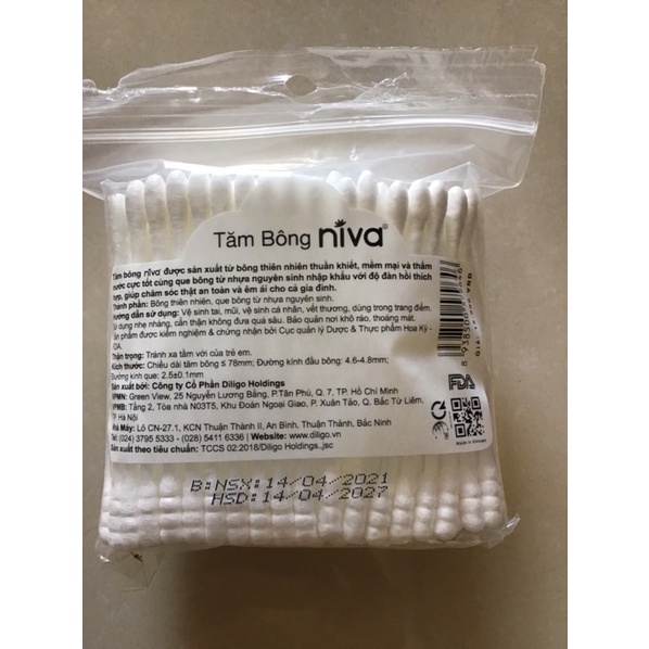 2 Gói Tăm bông NiVa cotton buds gói 200 que nhựa