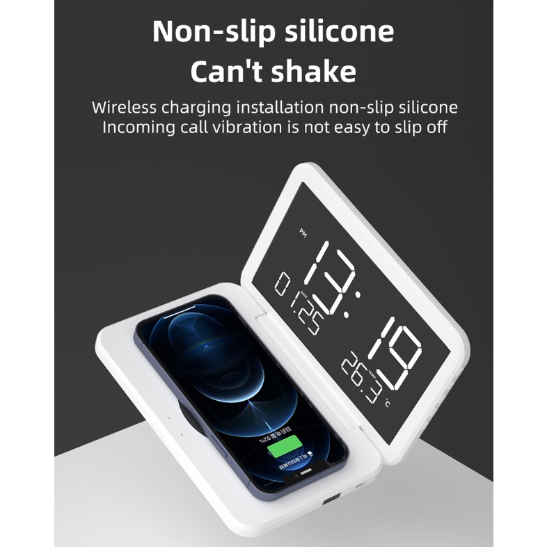 Đồng hồ để bàn thông minh kèm đế sạc không dây 15W ORYCOOL FoldThin Xếp Gọn
