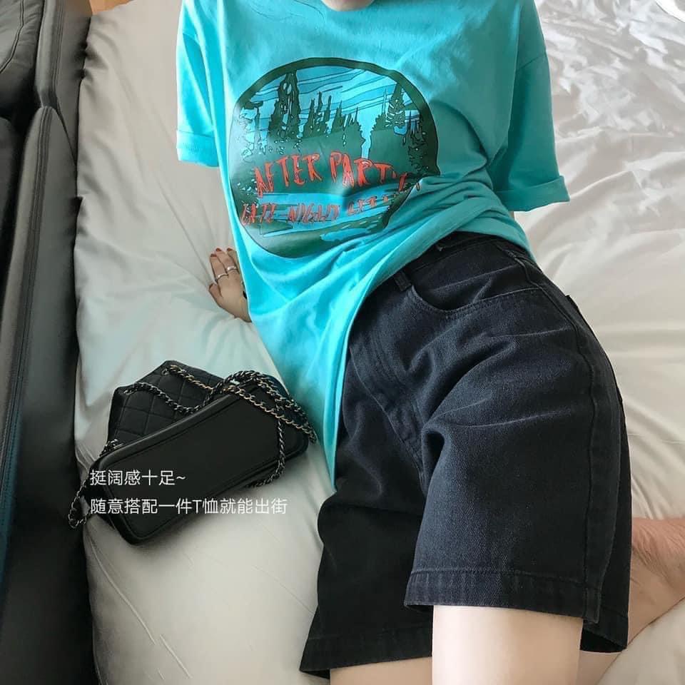 Quần short jean nữ ống rộng cạp cao có cúc eo kiểu dáng trẻ trung, hiện đại