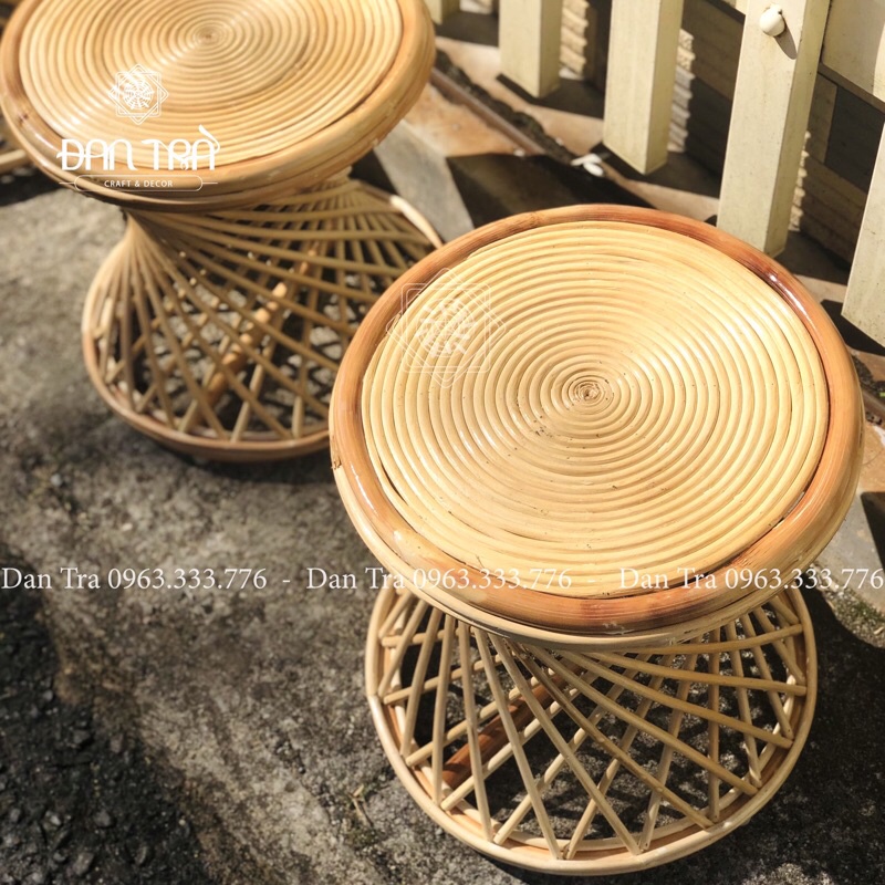 Ghế Đôn Mây Xoắn, Đôn Tròn Gác Chân Xoắn Ốc, Ghế Đôn Mây Thư Giãn Tự Nhiên, Ghế Mây ĐAN TRÀ, Nội thất Mây Tre Đan