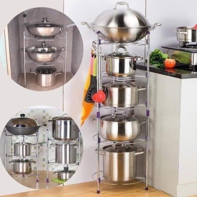 KỆ ĐỂ XOONG NỒI CHẢO 5 TẦNG INOX DÀY DẶN ( tuyển khách sỉ)