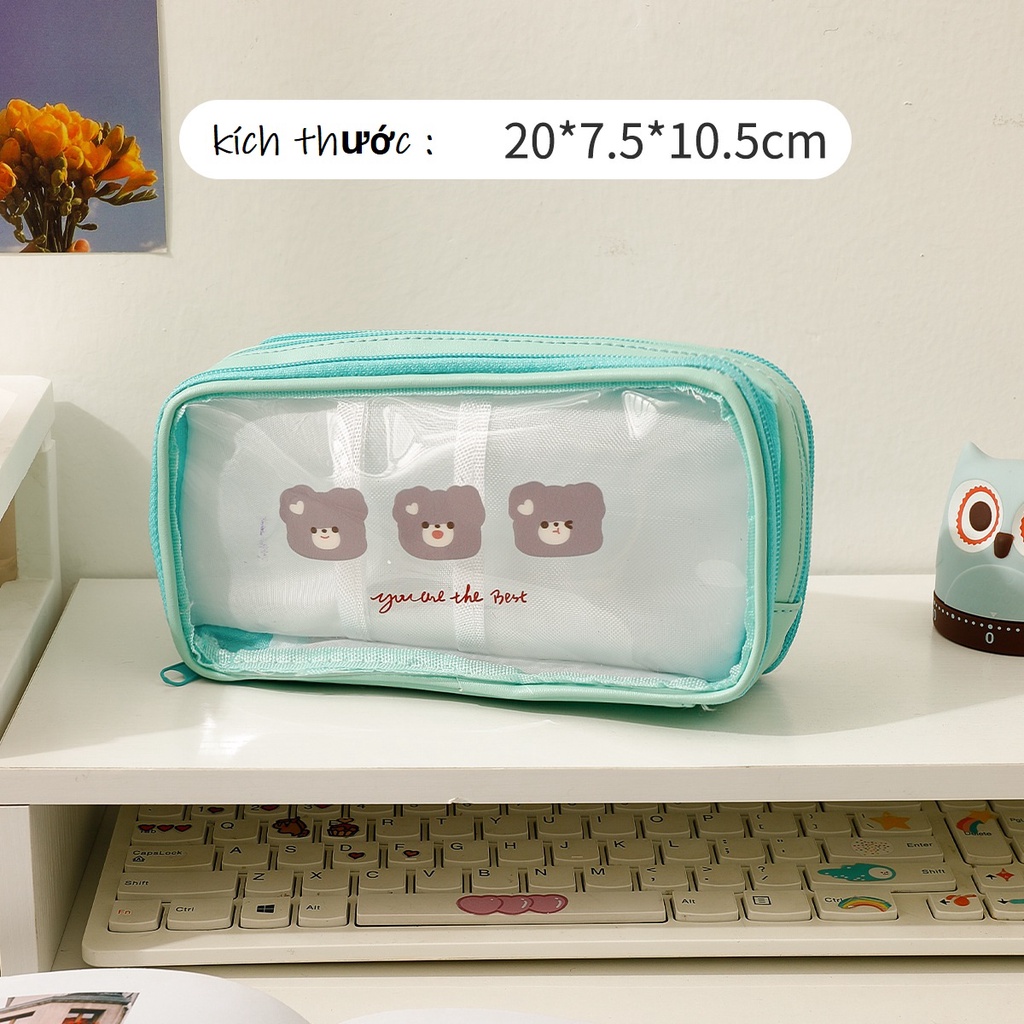 Túi Đựng Bút Trong Suốt Họa Tiết Dễ Thương Gấu Thỏ Cute