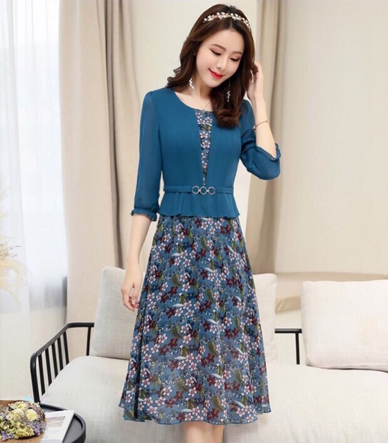 Đầm voan hoa M/L/XL/2XL⚡️Đầm trung niên