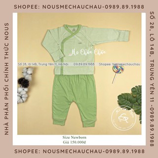 Bộ Cài Lệch Newborn Kẻ Xanh Cốm Trắng NB NOUS