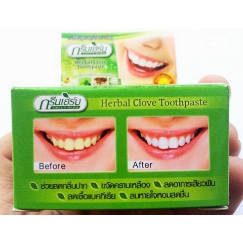 ❤️TẶNG HỘP NHỎ 15G❤️ Bột Trắng Răng Green Herb Clove Toothpaste Thái Lan 25g