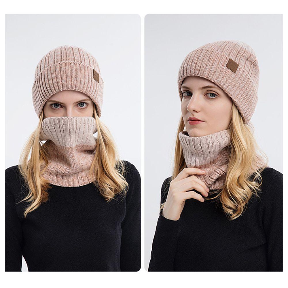 Set Mũ Beanie Và Khăn Choàng Cổ Bằng Lông Cừu Giữ Ấm