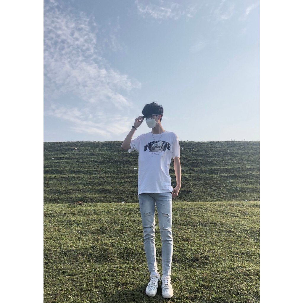 Quần jean nam rách gối co giãn slimfit màu xanh nhạt 361 pon.mens