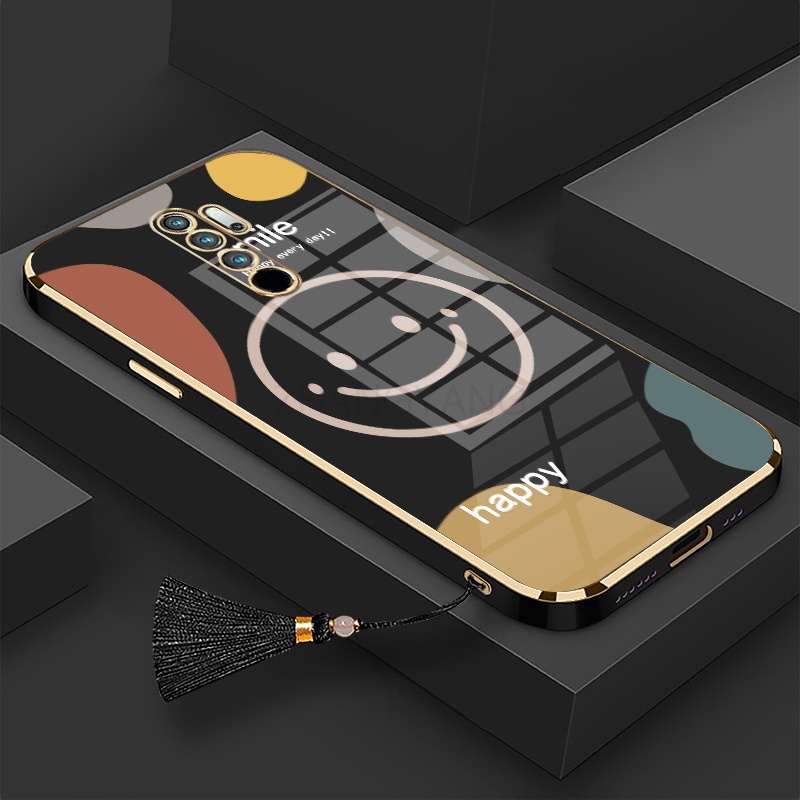 Ốp Điện Thoại TPU Silicon Mạ Điện Hình Mặt Cười Kèm Dây Đeo Cho Redmi note 8 pro