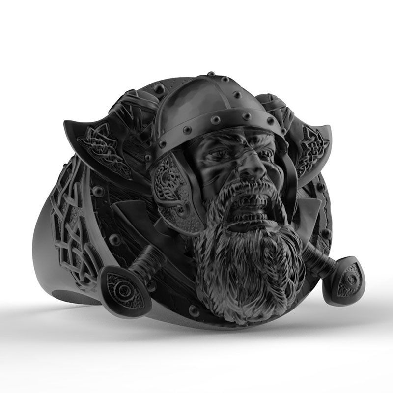 Nhẫn Nam Thép Titan Màu Đen Phong Cách Viking