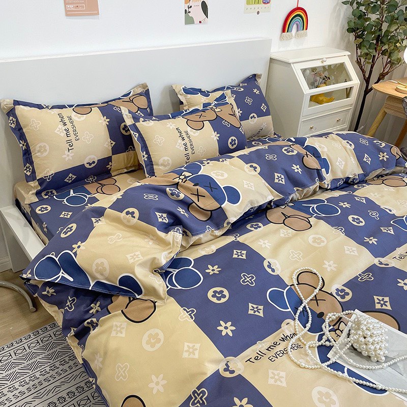 Bộ chăn ga gối Cotton Poly gồm vỏ chăn mền, drap giường và 2 vỏ gối nằm