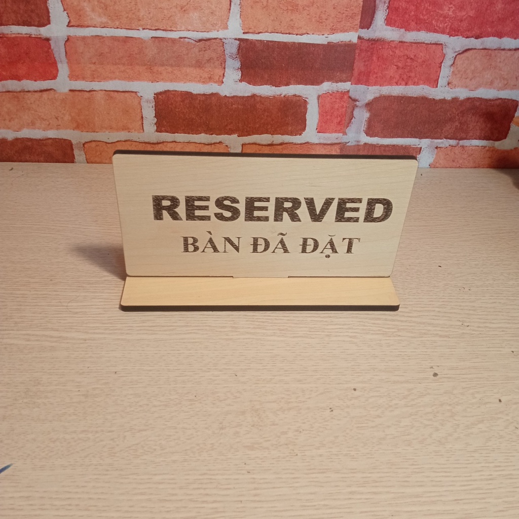 Biển gỗ song ngữ ''RESERVED - Bàn đã đặt'' dành cho quán ăn, nhà hàng, cafe