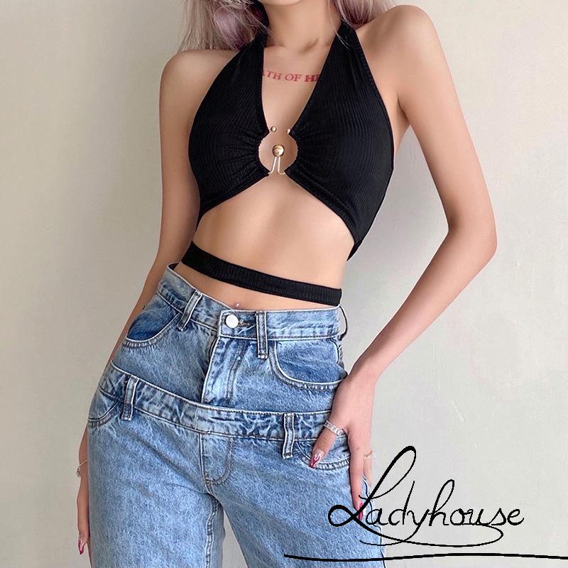 Áo Hai Dây Hở Rốn Màu Trơn Thời Trang Gợi Cảm Cho Nữ