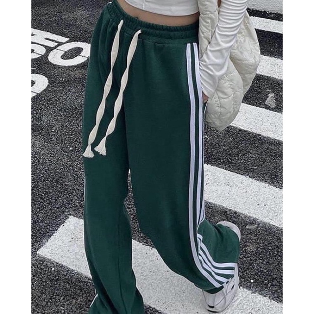 Quần Xuông Ống Rộng Lưng Cao Dáng Dài 3 Line Chất Nỉ Da Cá Dày Dặn Dây Rút Bản To Đi Học Đi Làm