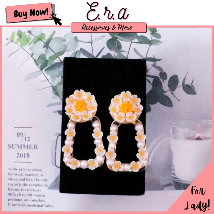 Bông Tai Nữ Cao Cấp ERASHOP 075506 - Hình Thang Hoa Hạt Châu Vintage, Phù Hợp Đi Biển, Đi Chơi, Siêu Rẻ Đẹp