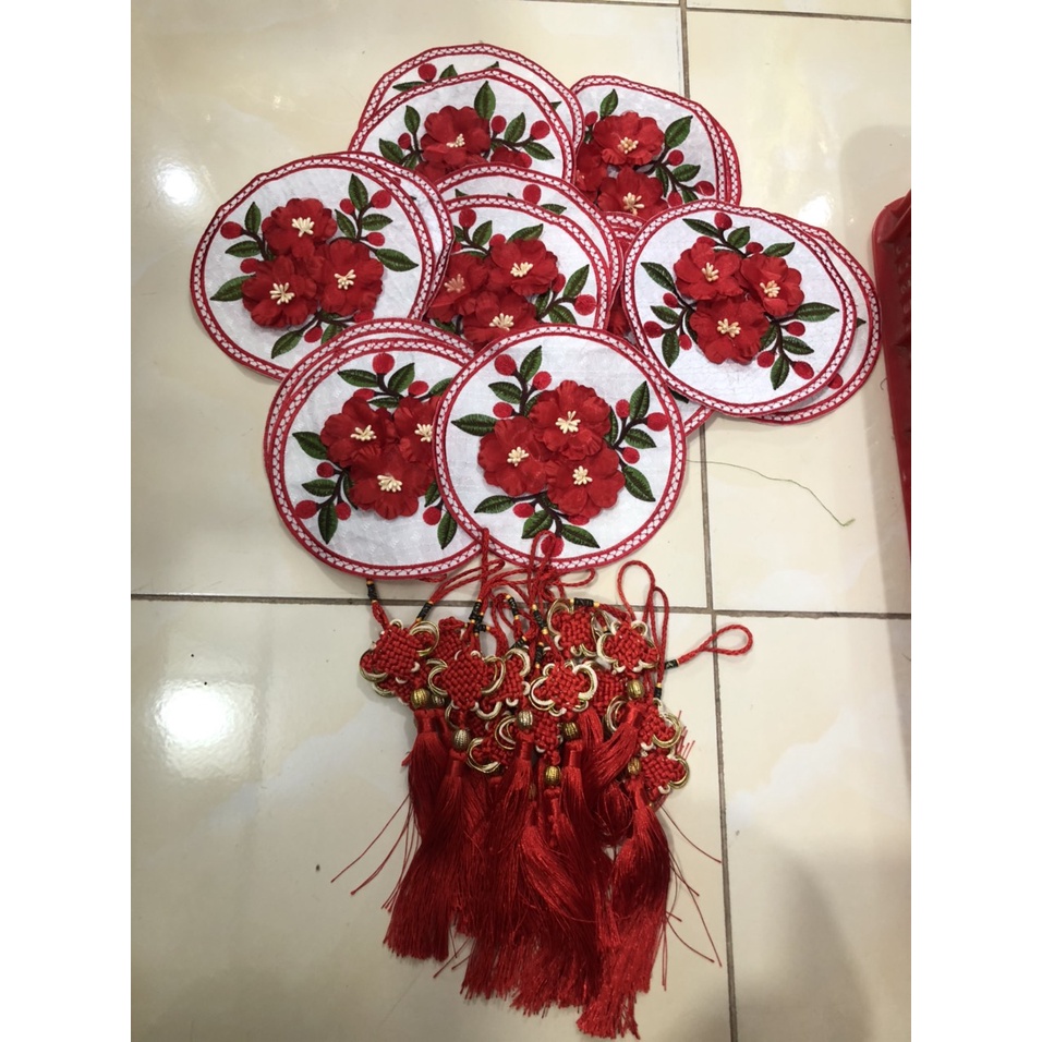 [Ảnh thật] [Có sẵn] combo 15 cái tròn thêu kèm 15 dây treo cùng màu 15cm