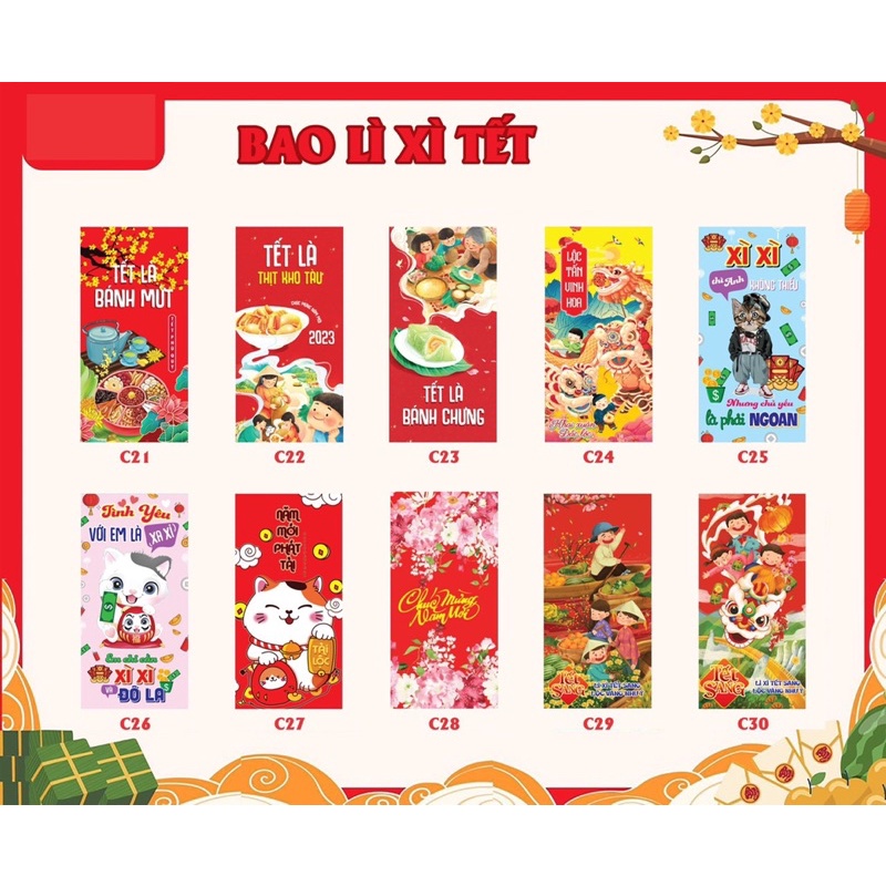 10 lì xì tết 2023 kèm túi