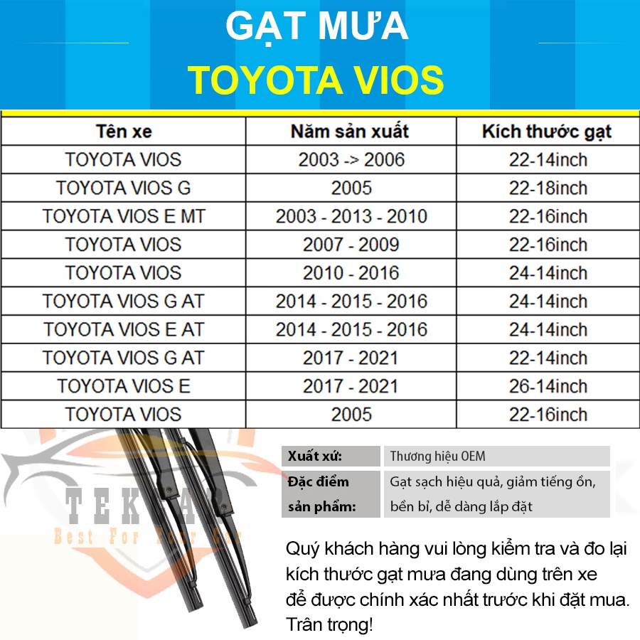 [Vios] Gạt mưa ô tô xe Toyota Vios cần gạt kính khung xương sắt lưỡi silicon lưỡi gạt nước mưa oto xe hơi