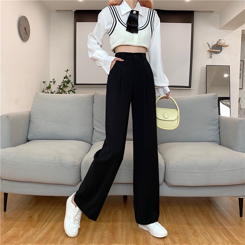 Xiaozhainv Quần Ống Rộng Lưng Cao Phong Cách Retro Hàn Quốc 3 Màu Lựa Chọn | BigBuy360 - bigbuy360.vn