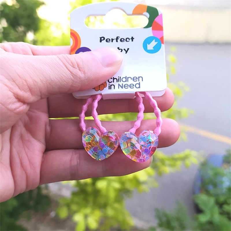 Set 2 dây cột tóc co giãn hình hoa lấp lánh dễ thương cho bé gái