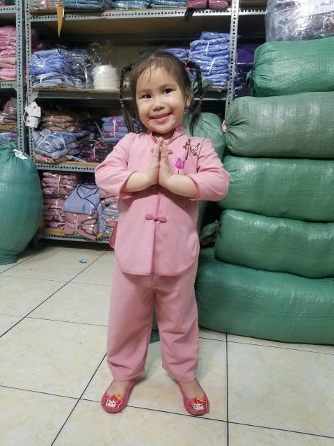Đồ lam, đồ đi chùa, quần áo phật tử trẻ em 8-35kg. Bộ xẩm kate bé gái