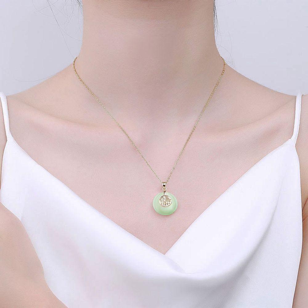QQMALL Vòng cổ Mặt Ngọc Bích Phong Cách Trung Hoa Sang Trọng