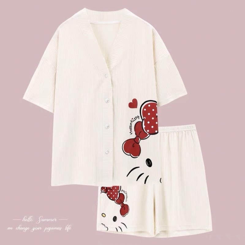 Bộ Ngủ Cộc Tay Quần Sooc Cotton- Đồ Ngủ Cổ V Cài Khuy Mềm Mại Hàng Loại Đẹp