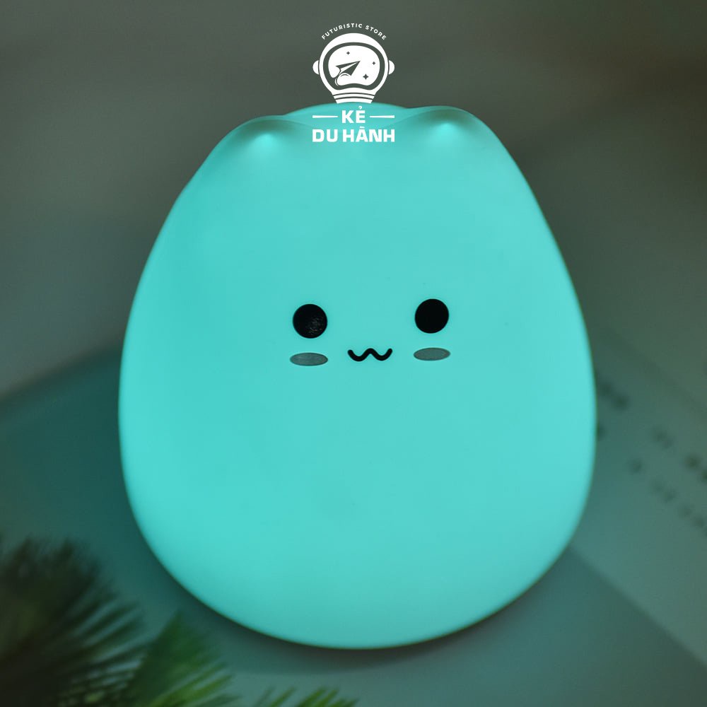 Đèn ngủ silicone Kẻ Du Hành cảm ứng đổi màu hình chú mèo cute