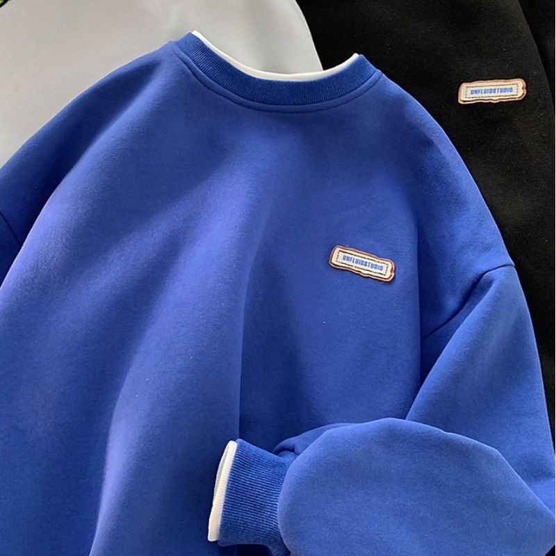 Áo Hoodie Xanh Dương Dáng Rộng Tay Dài Không Có Mũ Trùm Thời Trang Retro Mỹ Cho Cặp Đôi