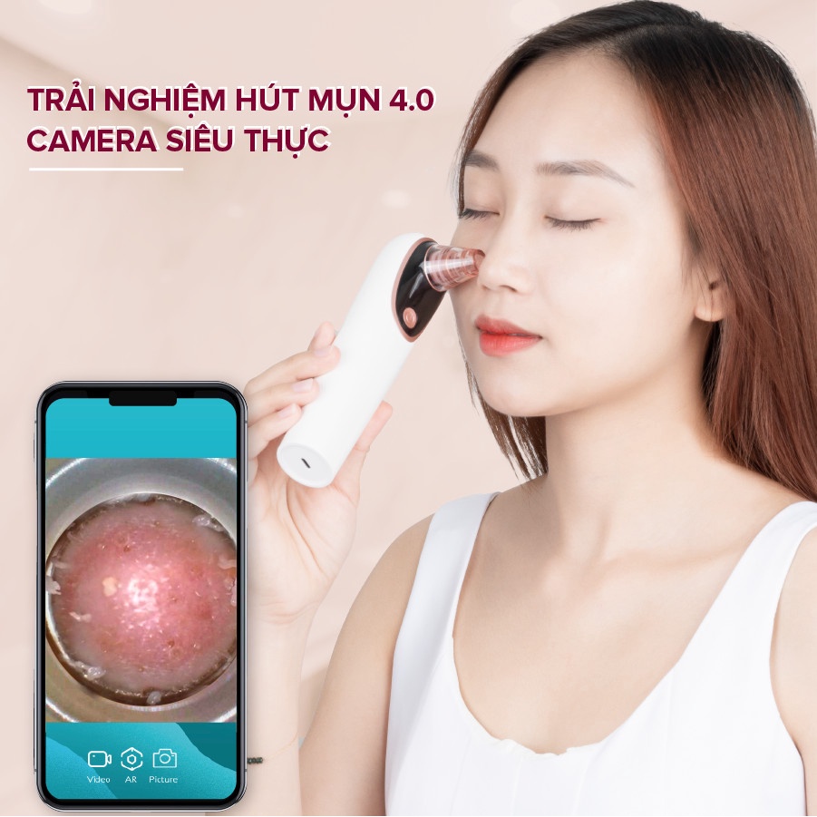 Máy hút mụn đầu đen tích hợp CAMERA SOI DA Maxcare Max666PRO phiên bản cao cấp, Kết nối App, Zoom X20, Lực hút mạnh