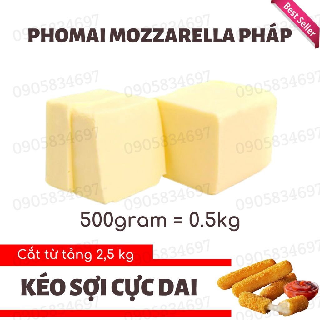 Phô Mai Mozzarella Pháp KHỐI 0.5kg - Làm Phomai Que, Pizza, Hot Dog, Phủ Tokbokki