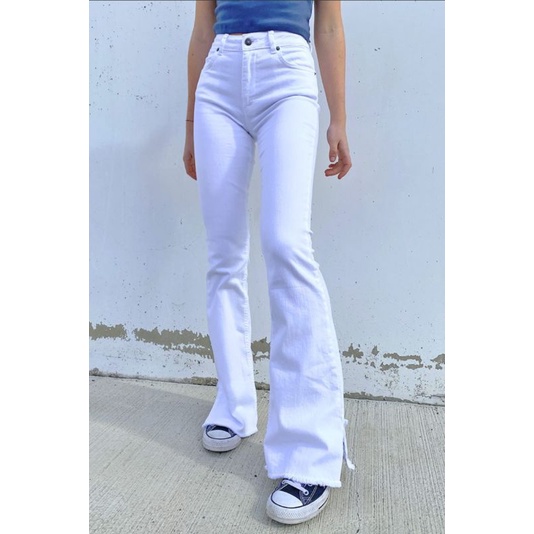 Quần jean nữ trắng ống loe wide leg cạp cao VNXK jeans ôm đùi ống flare bootcut high waist xuất khẩu dư xịn