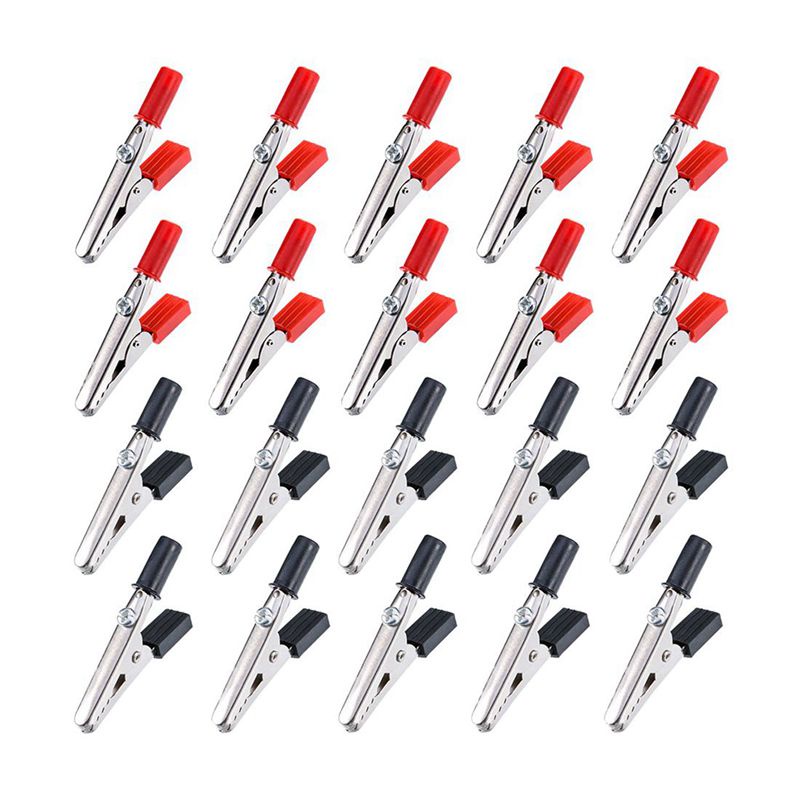 Set 20 đầu kẹp cá sấu 4mm màu đỏ + đen với tay cầm nhựa 45 mm