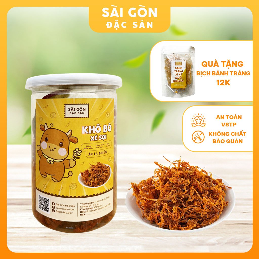 Khô bò xé sợi 300g loại đặc biệt ngon Đồ Ăn Vặt Sài Gòn Đặc Sản