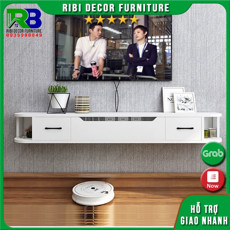 Kệ tivi treo tường gỗ MDF cạnh góc bo cong đẹp hiện đại KTV564