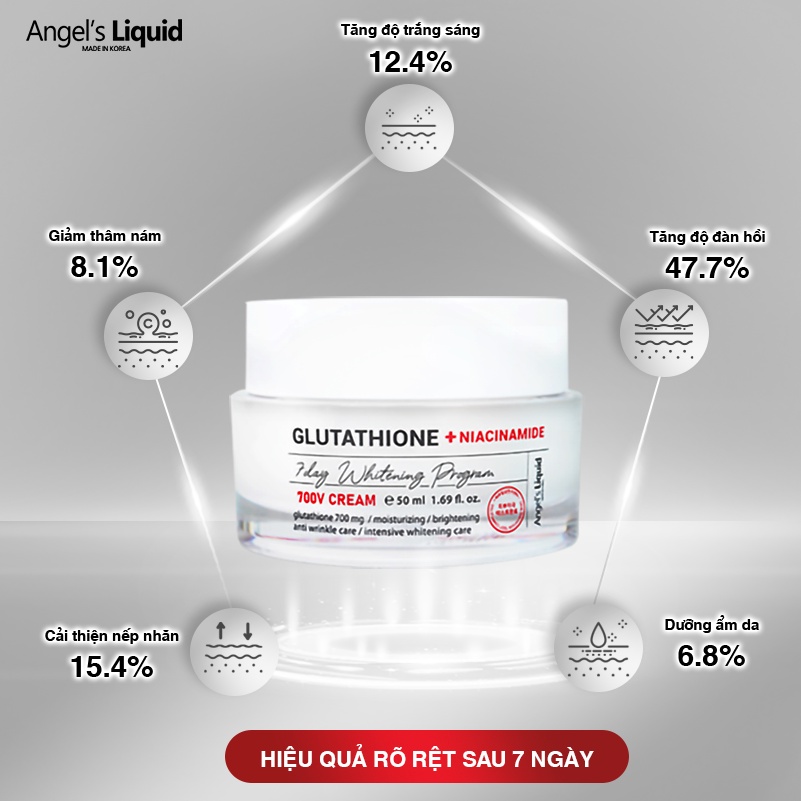 KEM DƯỠNG TRUYỀN TRẮNG ANGEL’S LIQUID GLUTATHIONE + NIACINAMIDE 7DAY WHITENING PROGRAM 700 V-CREAM.