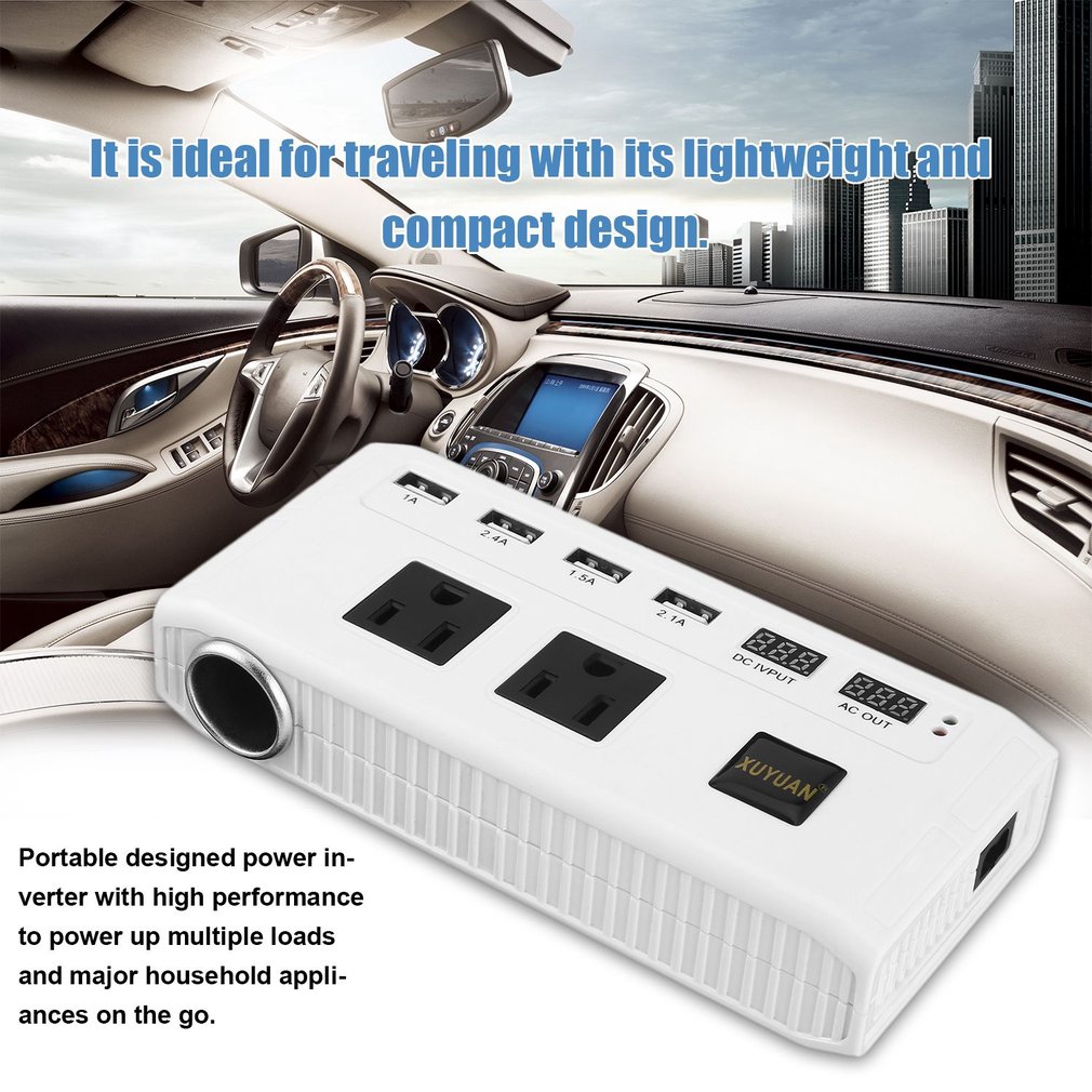 【Mới】500W Portable Car Power Inverter DC 12V to AC Converter 4 USB Port 2 AC Outlet