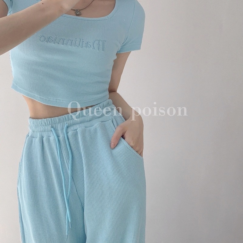 Quần dài thể thao lưng cao ống rộng thời trang cho nữ